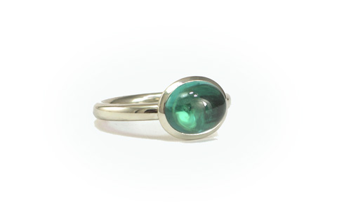 Tourmaline Cabochon Gemstone ring simplistic white gold setting 18k by Martinus