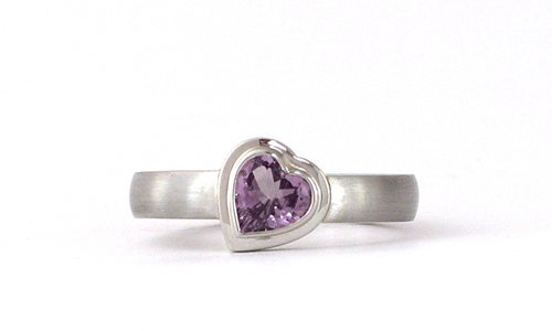 Heart Shape Spinel Gemstone ring in 18 karat white gold Handmade by Martinus