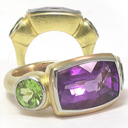 Gemstone Rings wth Amethyst and Peridot