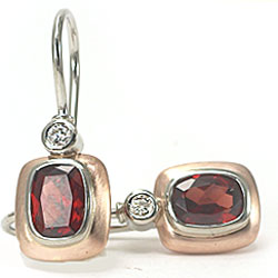 Shiraz Garnet-Diamond hook earrings in rose and white gold by Martinus