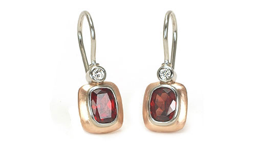 Shiraz Garnet-Diamond hook earrings in rose and white gold by Martinus