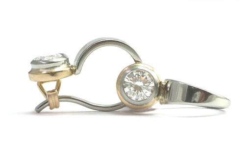 Super Secure Shepherd Hook Earrings in white and yellow 18k two diamonds