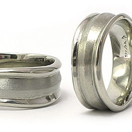 Tidal Moon wedding rings handmade in 18k white gold by Martinus